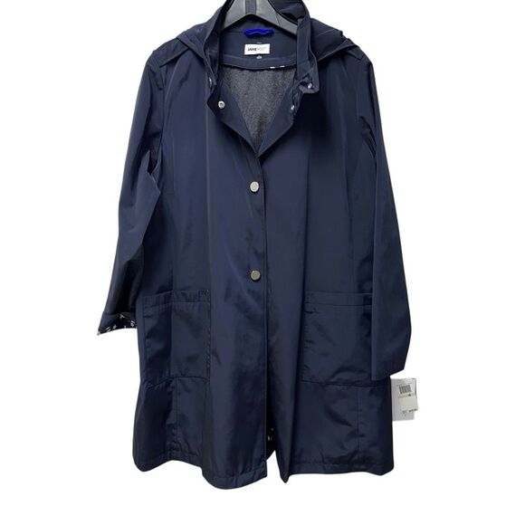 Jane Post $525 wool Lined Hooded coat in Navy blue womens 1X NWT - Picture 1 of 11